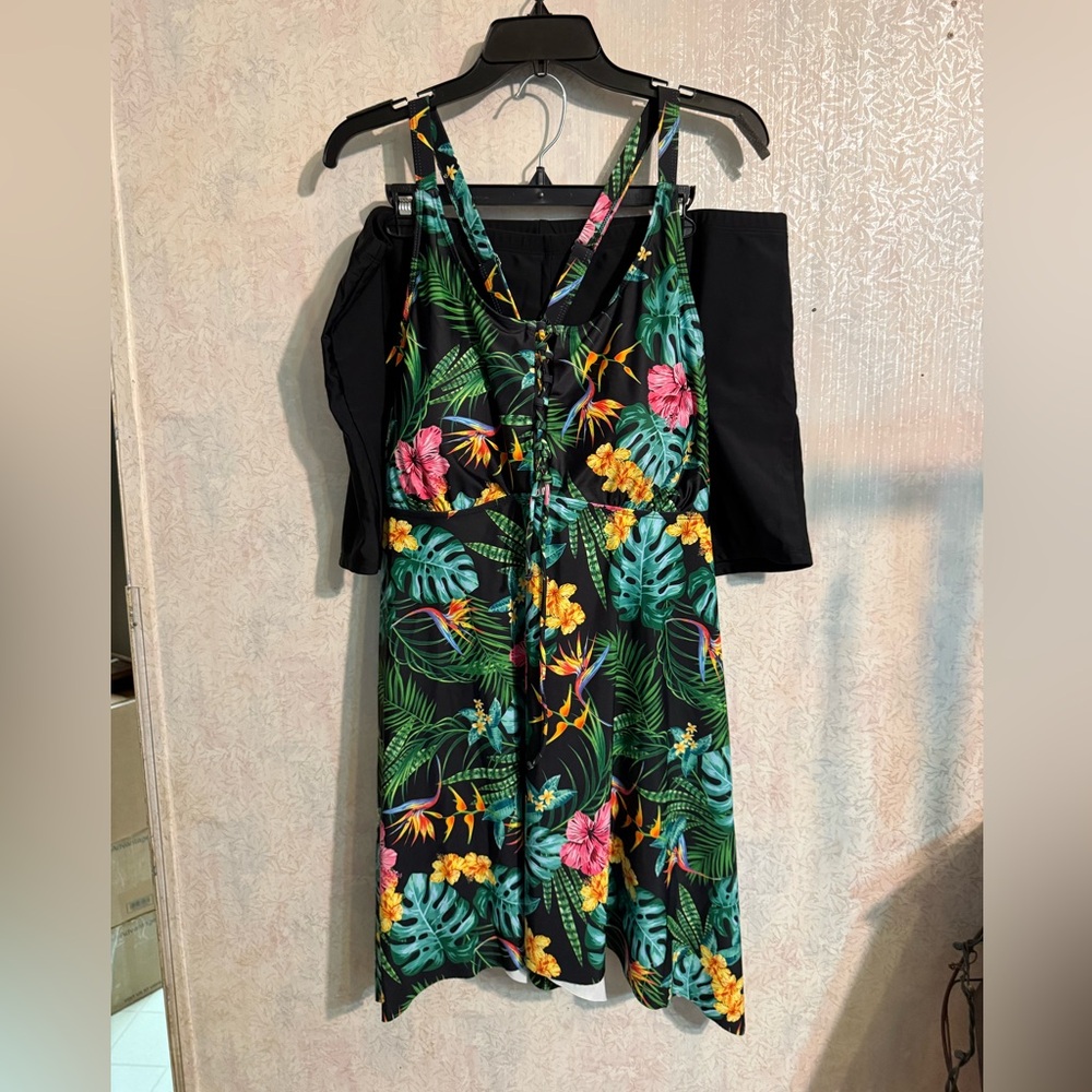 Nieyook Tropical Floral Black Women's Swim Dress Bikini, Beautiful, Flowy 24